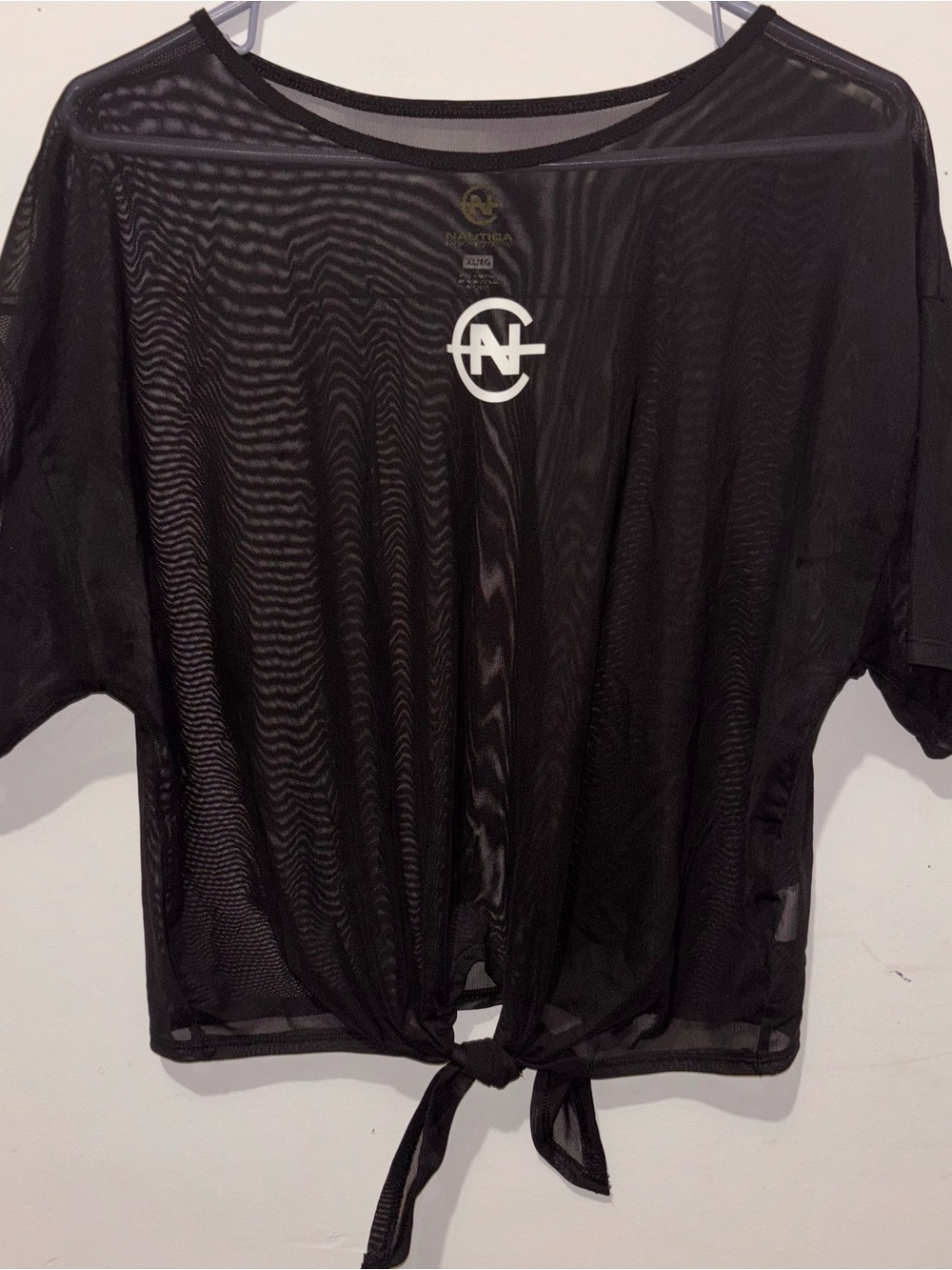 NAUTICA Black Sheer Tie-Front Shirt XL